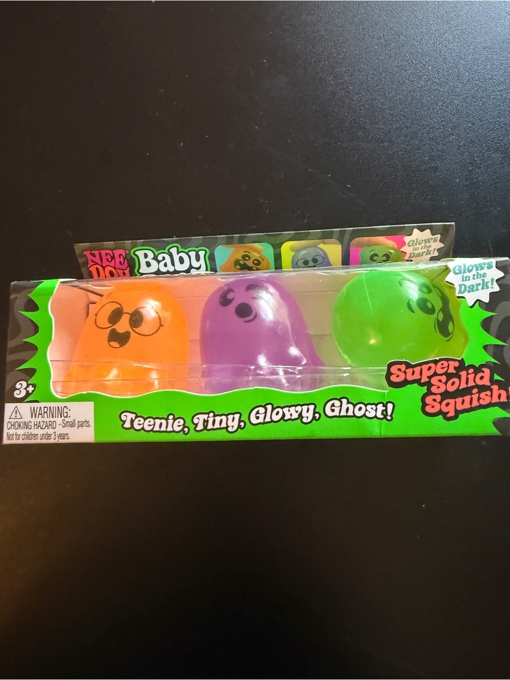 New Nee Doh Halloween Baby Boos 3 pk Ghosts Glow in Dark Orange Green Purple
